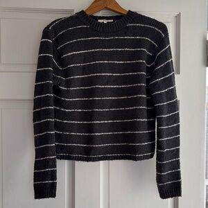 Classic Vince Grey and White Striped Crew Neck Knit Sweater